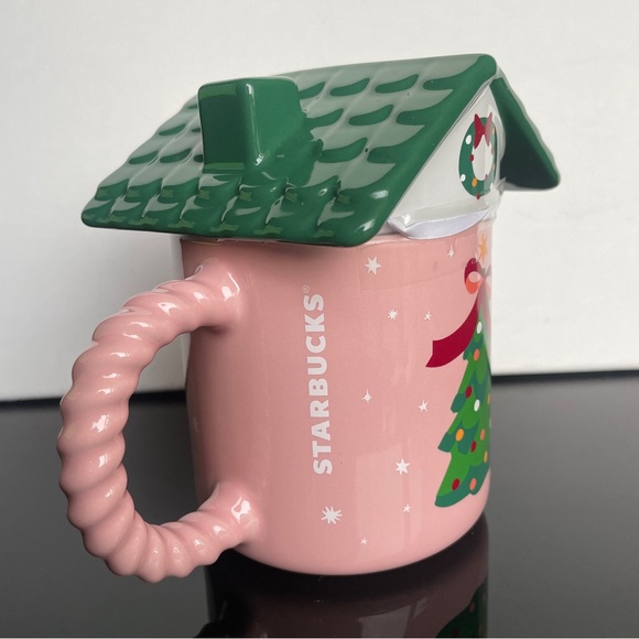 Starbucks Festive Pink Mug with Green Roof Lid - Picture 4 of 9